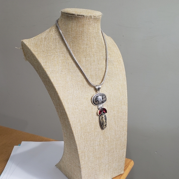 Garnet necklace, jasper necklace, 925 silver jasper garnet pendant necklace - Picture 4 of 13